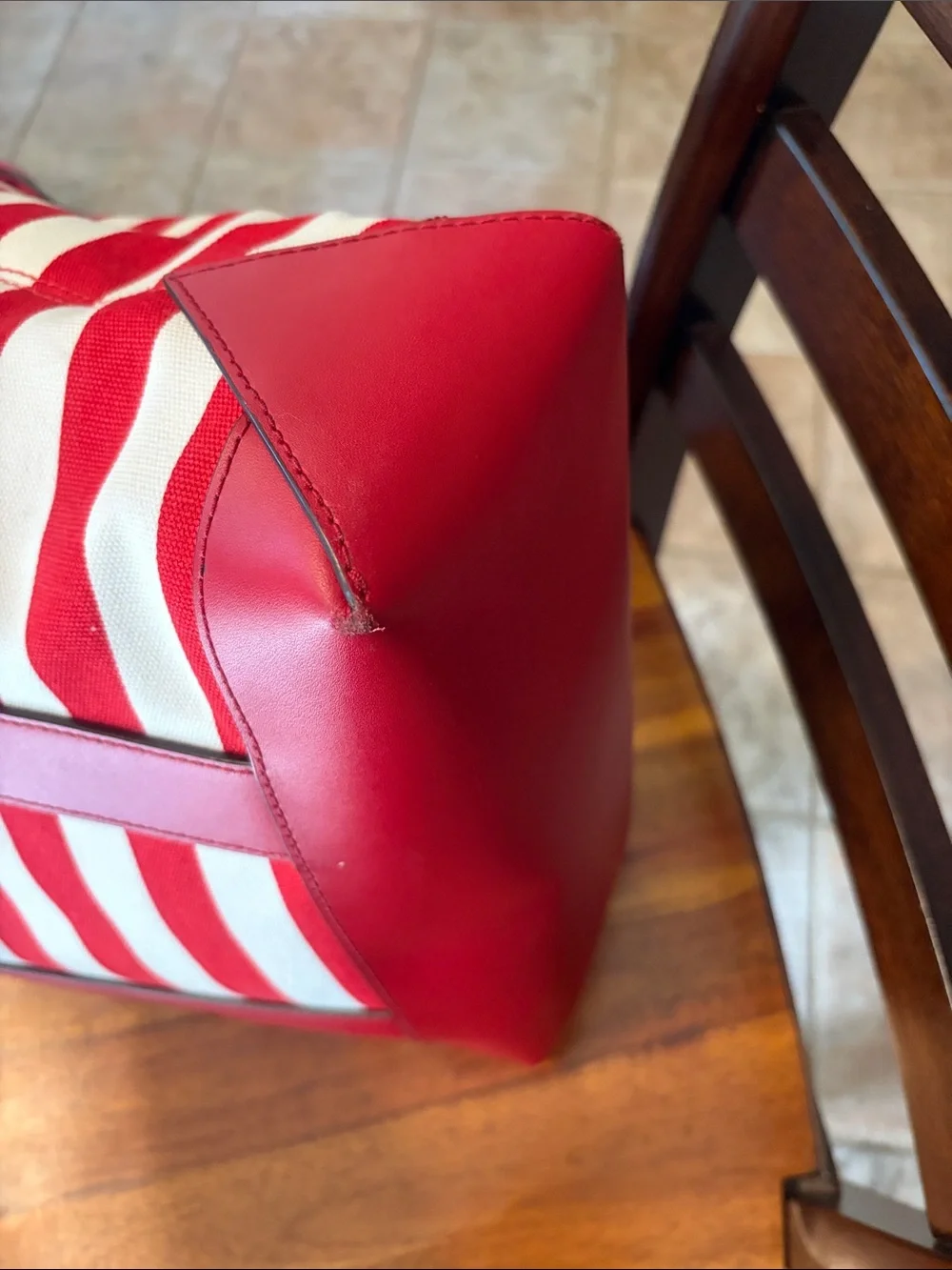 Michael Kors Red & White Striped Canvas Tote